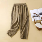Relaxed Fit Lace Trim Ankle-Length Tapered Pants for Women – Comfortable Casual Style