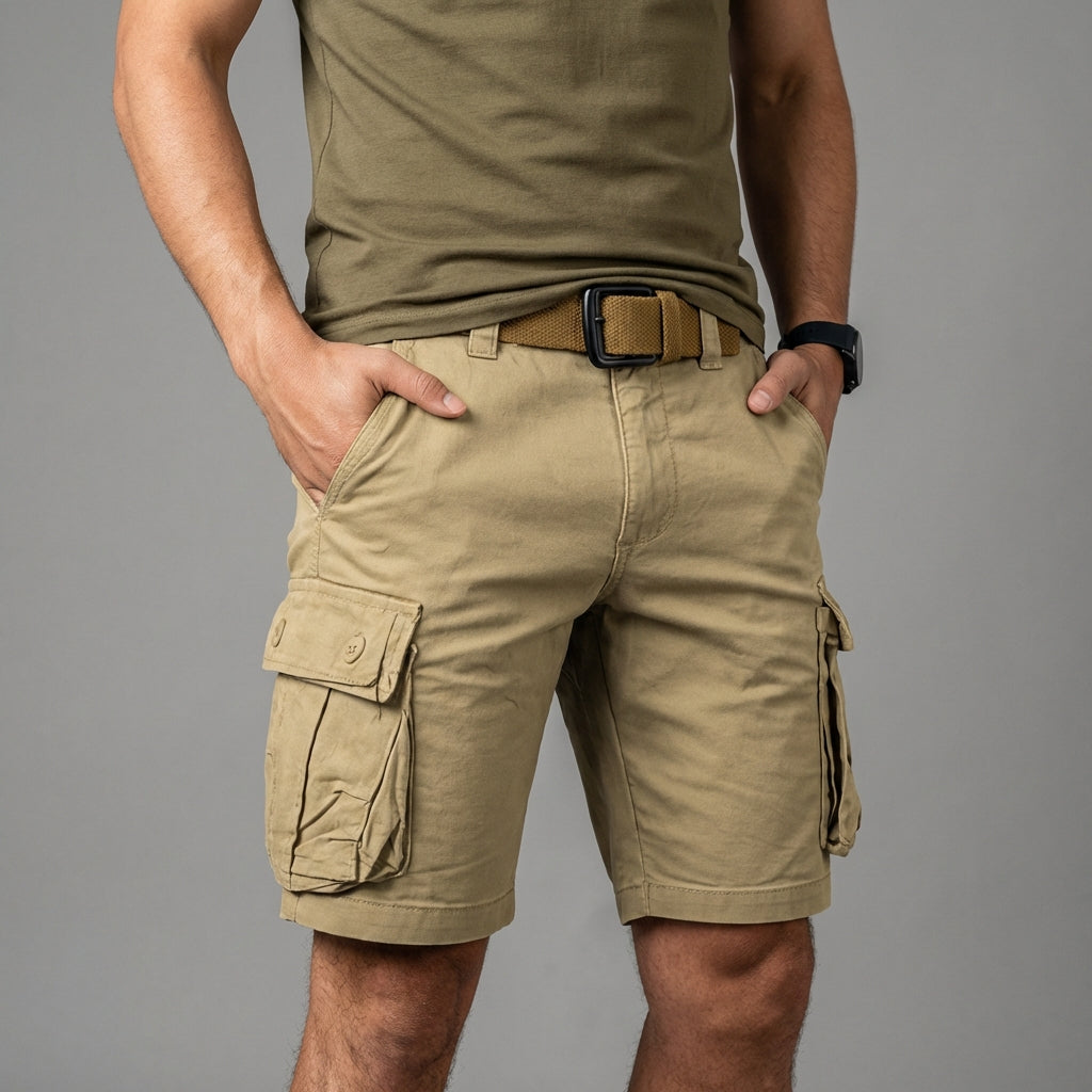 Joshua Regular Fit Cargo Shorts | Cargo Pockets Belted Cargo Shorts