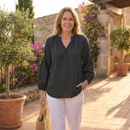 Ruffled Button Front Puff Sleeve Blouse for Women – Elegant Comfortable Design