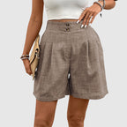 High-Waist Pleated Wide-Leg Bermuda Shorts for Women – Stylish Casual Comfort