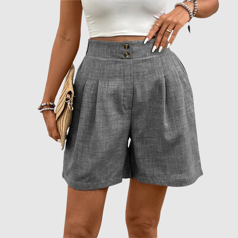 High-Waist Pleated Wide-Leg Bermuda Shorts for Women – Stylish Casual Comfort