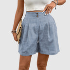 High-Waist Pleated Wide-Leg Bermuda Shorts for Women – Stylish Casual Comfort
