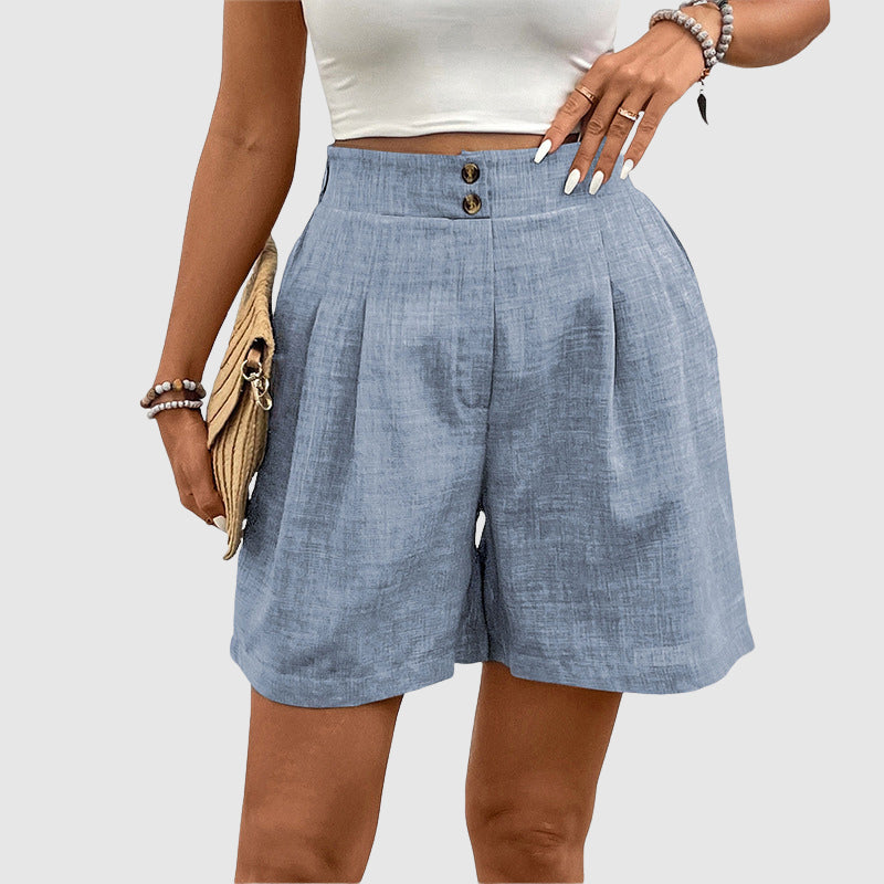High-Waist Pleated Wide-Leg Bermuda Shorts for Women – Stylish Casual Comfort
