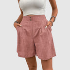 High-Waist Pleated Wide-Leg Bermuda Shorts for Women – Stylish Casual Comfort
