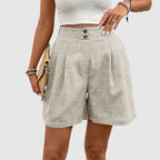 High-Waist Pleated Wide-Leg Bermuda Shorts for Women – Stylish Casual Comfort
