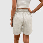 High-Waist Pleated Wide-Leg Bermuda Shorts for Women – Stylish Casual Comfort