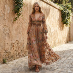 Embroidered Belted A-Line Collared Maxi Dress for Women – Elegant Casual Style