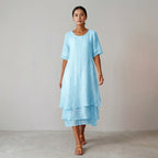 Layered Asymmetrical Hem Midi Dress for Women – Elegant Casual Comfort