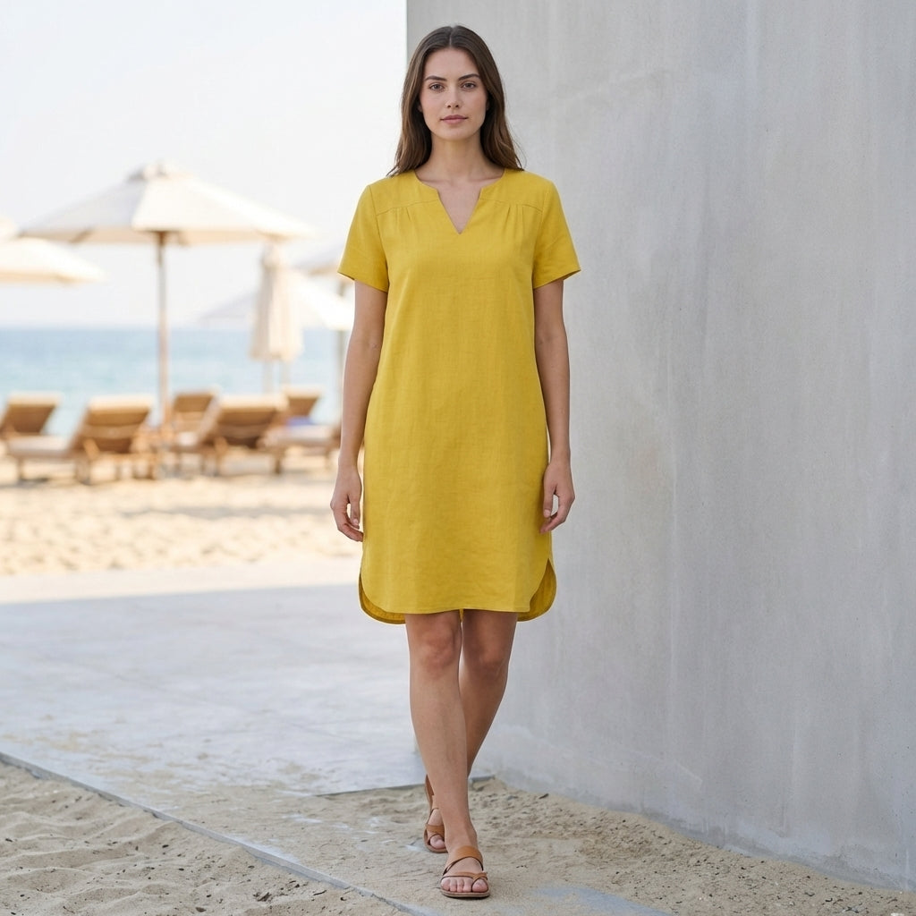 Relaxed Fit V-Neck Mini Tunic Dress for Women – Breathable & Stylish Comfort