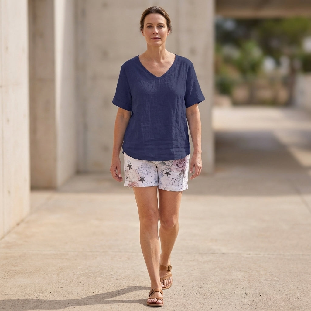 Relaxed Fit V-Neck Short Sleeve Top for Women – Casual Comfort & Versatility