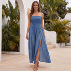 Strapless Smocked Wide Leg Jumpsuit for Women – Stylish Vacation Ready