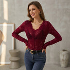 Sheer Scalloped Floral Lace Bodysuit for Women – Elegant Night Out Style