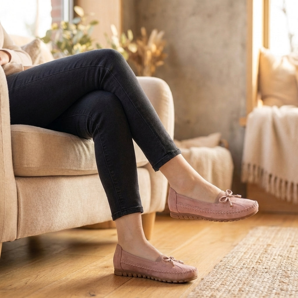 Perforated Bow Accent Orthopedic Loafers for Women – Comfortable Supportive Design