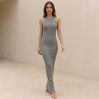 Ribbed Bodycon High Neck Sleeveless Maxi Dress for Women – Elegant Evening Wear