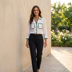 Isabella Relaxed Fit Button-Front Shirt | Contrast Trim Chest Pockets Shirt