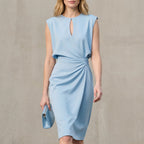 Fitted Ruched Keyhole Neck Knee-Length Cocktail Dress for Women – Elegant & Comfortable Design