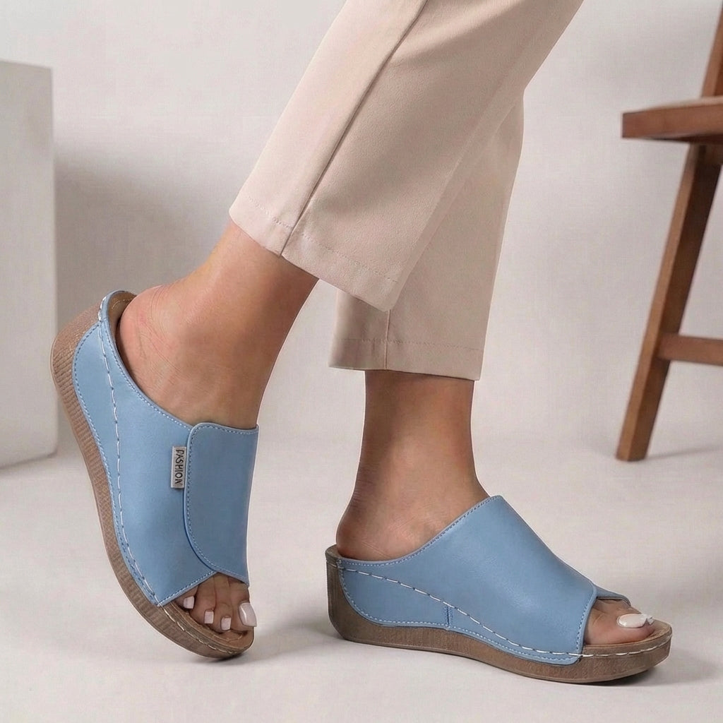 Isabella Orthopedic Wedge Heel Open Toe Slippers | Slip-On Stitching Open Toe Slippers