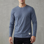 Archie Regular Fit Long Sleeve T-Shirt | Solid Crewneck Ribbed Collar T-Shirt