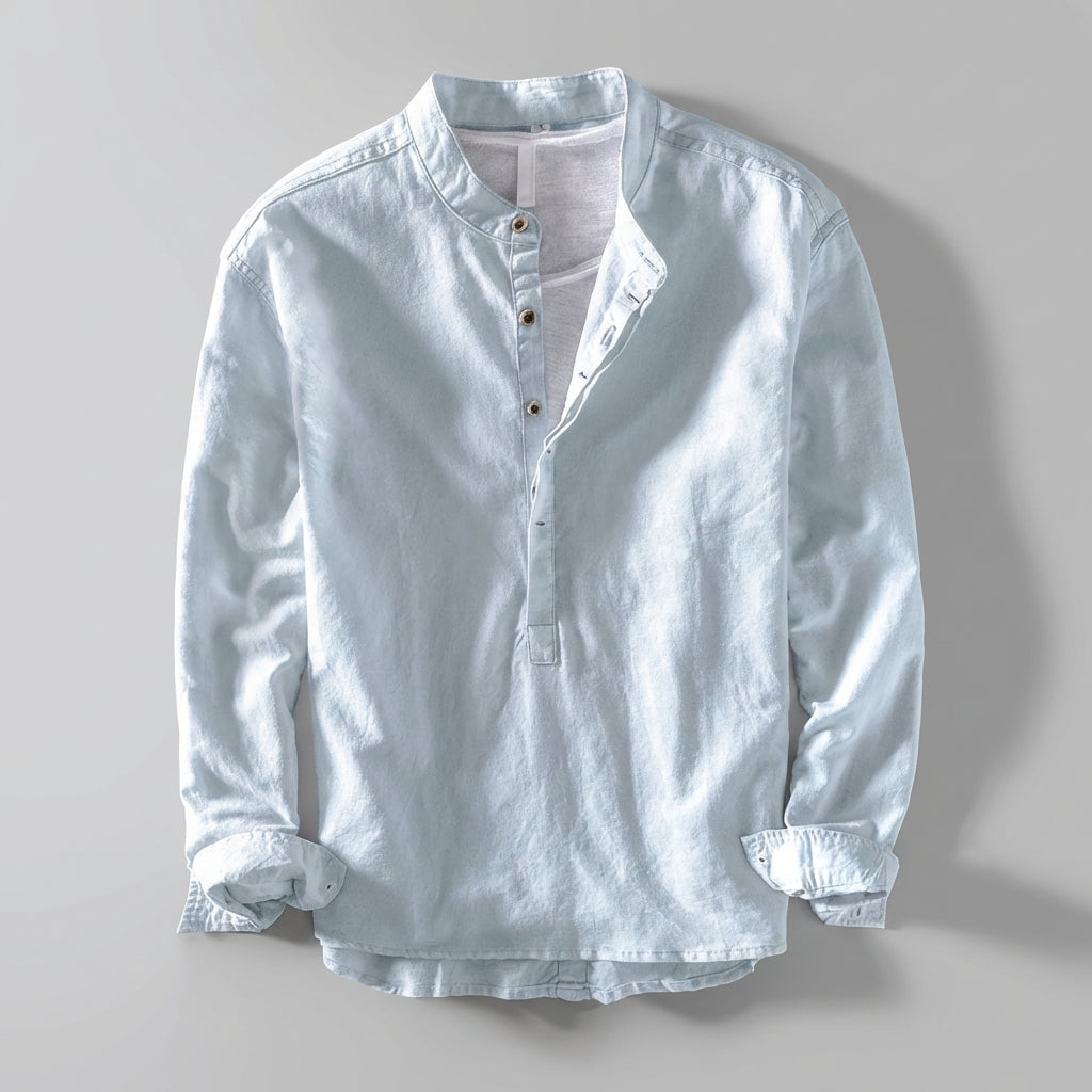 Relaxed Fit Stand Collar Henley Shirt for Men – Casual Comfort & Style