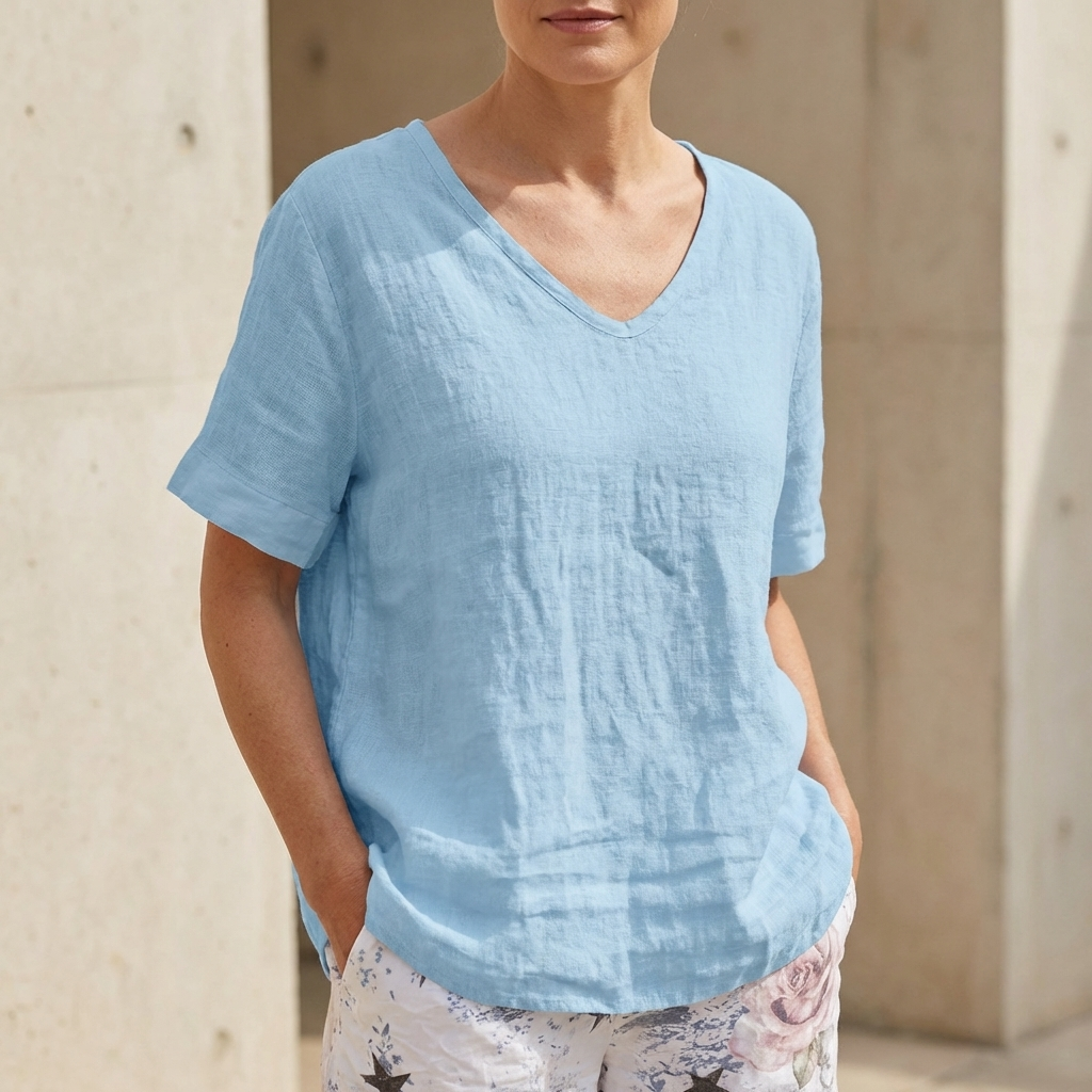 Relaxed Fit V-Neck Short Sleeve Top for Women – Casual Comfort & Versatility