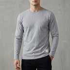 Archie Regular Fit Long Sleeve T-Shirt | Solid Crewneck Ribbed Collar T-Shirt