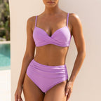Ruched Twist-Front Fitted Bikini Set for Women – Tummy Control & Stylish Fit