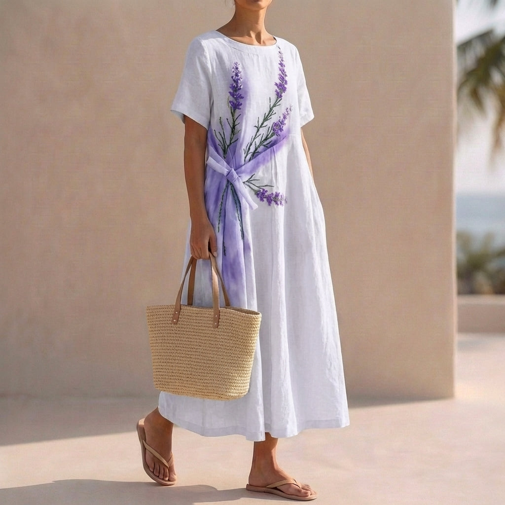 Pleated Oversized Floral Midi-Length Kaftan Dress for Women – Stylish Casual Comfort
