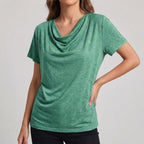 Draped Relaxed Fit Cowl Neck T-Shirts for Women – Casual Comfortable Style