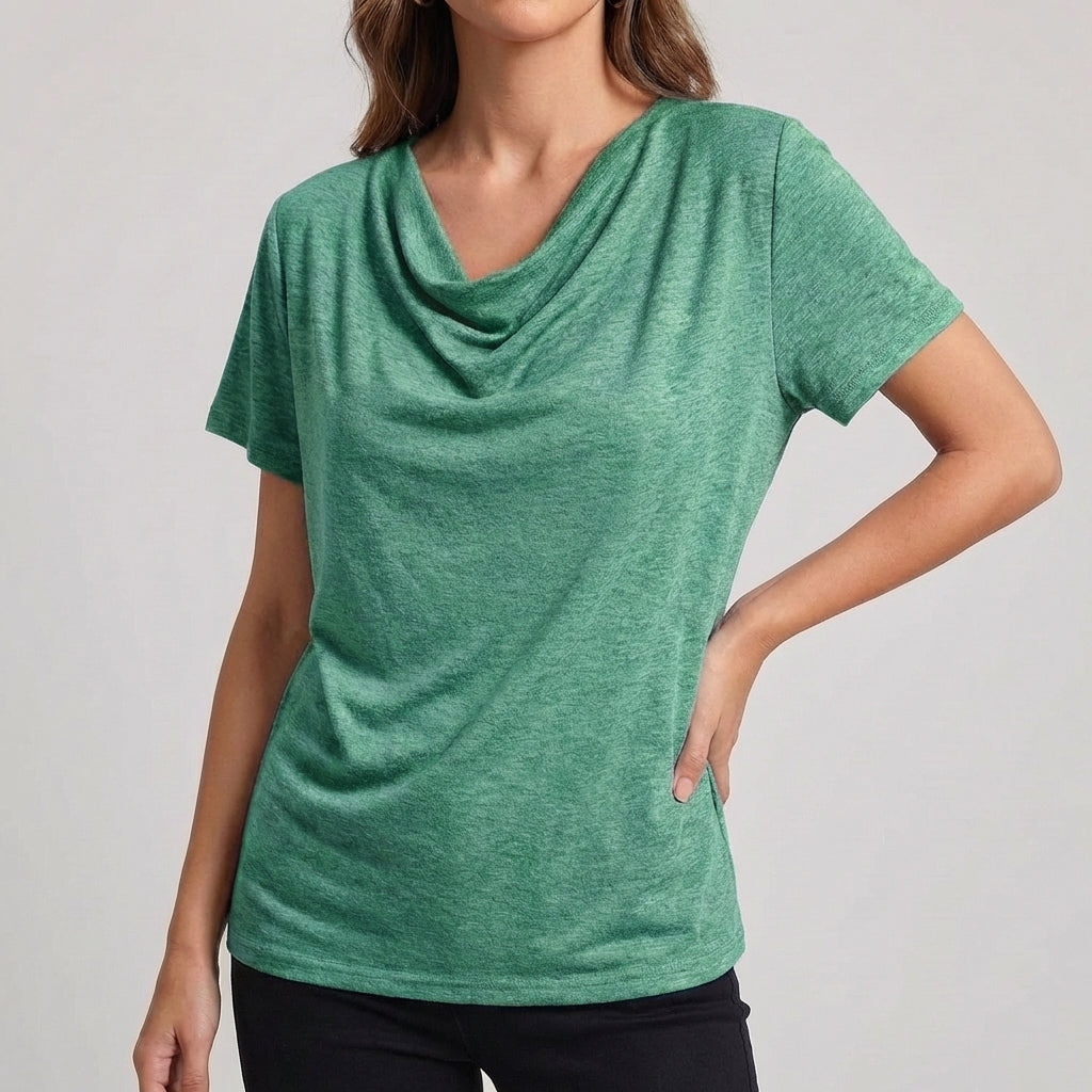 Draped Relaxed Fit Cowl Neck T-Shirts for Women – Casual Comfortable Style