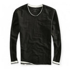 Classic Fit Contrast Trim V-Neck Long Sleeve T-Shirt for Men – Casual Comfort & Style