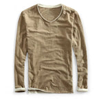 Classic Fit Contrast Trim V-Neck Long Sleeve T-Shirt for Men – Casual Comfort & Style
