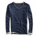 Classic Fit Contrast Trim V-Neck Long Sleeve T-Shirt for Men – Casual Comfort & Style