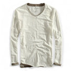 Classic Fit Contrast Trim V-Neck Long Sleeve T-Shirt for Men – Casual Comfort & Style