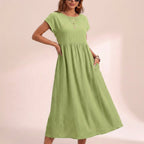 Isla Relaxed Fit Midi Dress | Side Pockets Gathered Waist Dress
