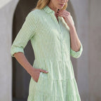 Isla Relaxed Fit Shirt Dress | Striped Button Front Shirt Dress