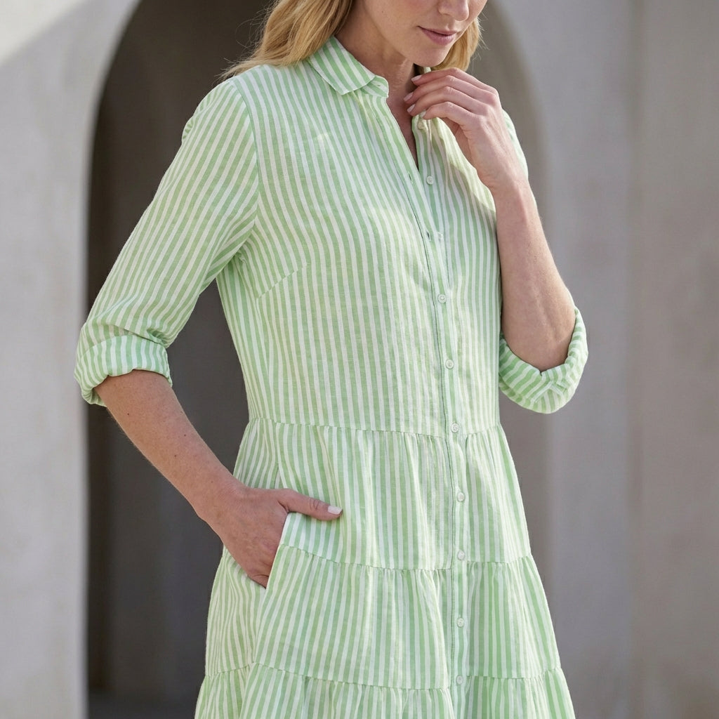 Isla Relaxed Fit Shirt Dress | Striped Button Front Shirt Dress