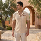 Relaxed Fit Striped Knit Polo Shirt for Men – Stylish Casual Comfort