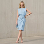 Fitted Ruched Keyhole Neck Knee-Length Cocktail Dress for Women – Elegant & Comfortable Design