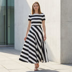 A-Line Ankle-Length Striped Maxi Dress with Pockets for Women – Stylish & Comfortable