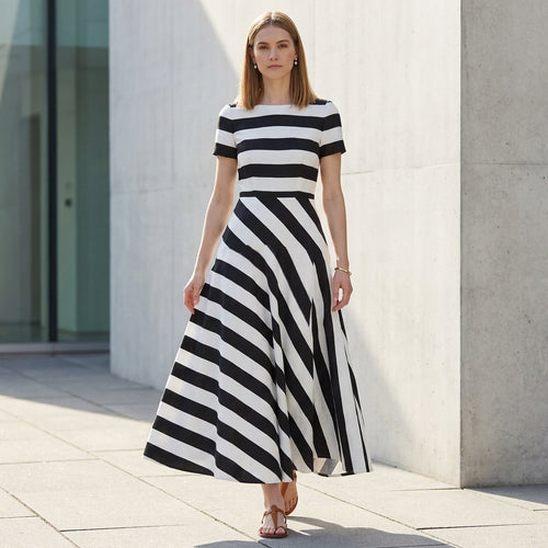 A-Line Ankle-Length Striped Maxi Dress with Pockets for Women – Stylish & Comfortable
