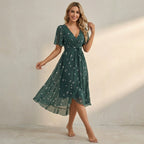 Floral Tie-Waist A-Line Wrap Dress for Women – Elegant Semi-Formal Style