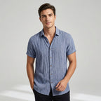 Relaxed Fit Crinkled Button-Up Shirt for Men – Casual Comfort & Style