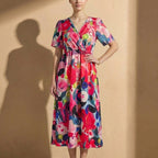 Isla A-Line Dress | Short Sleeve Wrap Front Tie-Back Midi Dress