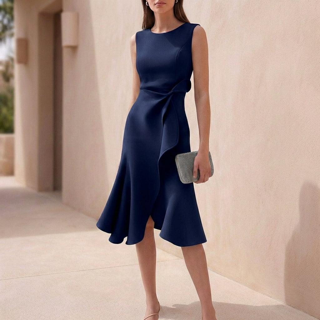 Isla A-Line Dress | Crewneck Sleeveless Midi-Length Dress