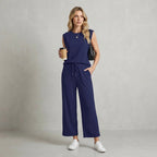 Relaxed Fit Muscle Tank and Wide-Leg Cropped Trousers Set for Women – Comfortable Casual Style
