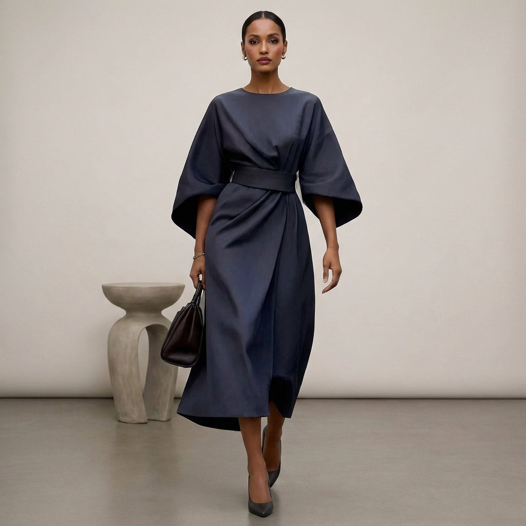 Olivia Batwing Sleeve Wrap Front Belted Maxi Dress | Slit Dress