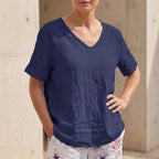 Relaxed Fit V-Neck Short Sleeve Top for Women – Casual Comfort & Versatility