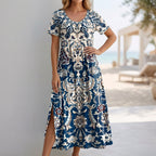 Bohemian A-Line Scoop Neck Maxi Dress for Women – Stylish & Comfortable Vacation Wear