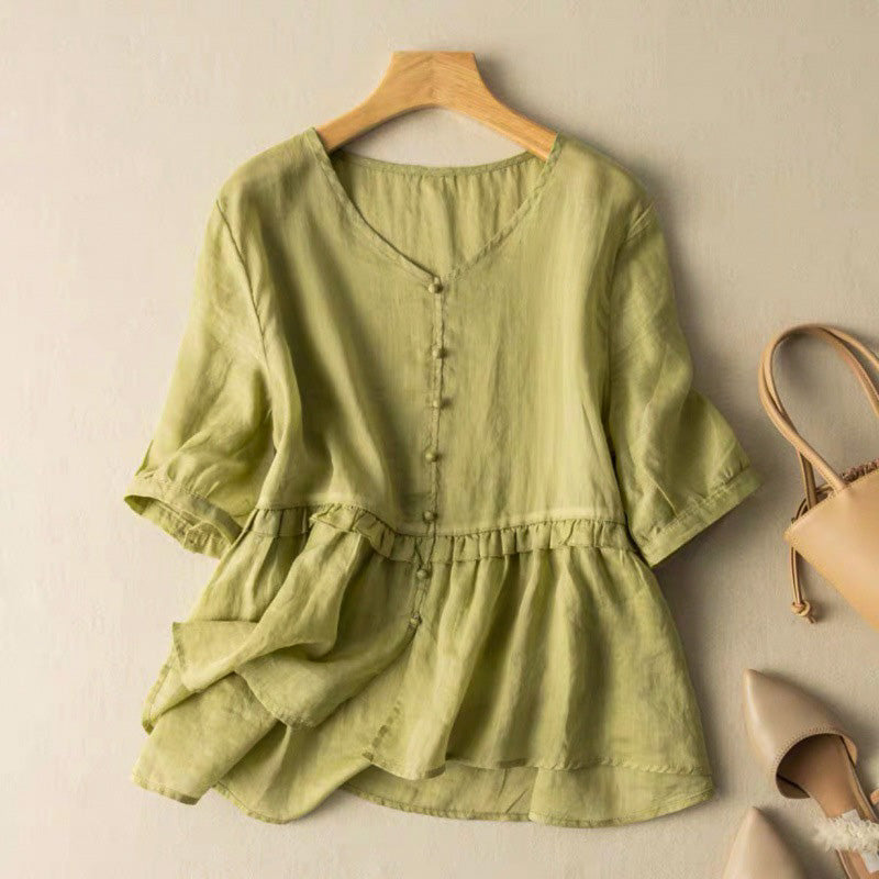 Button Front Ruffled Peplum Blouse for Women – Stylish Casual Comfort