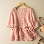 Button Front Ruffled Peplum Blouse for Women – Stylish Casual Comfort